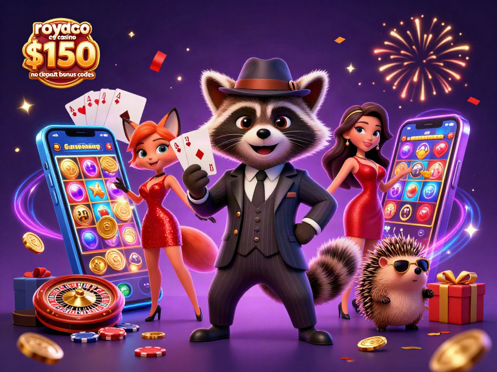 Play at royal ace casino $150 no deposit bonus codes, with vibrant scene featuring casino characters and action elements.