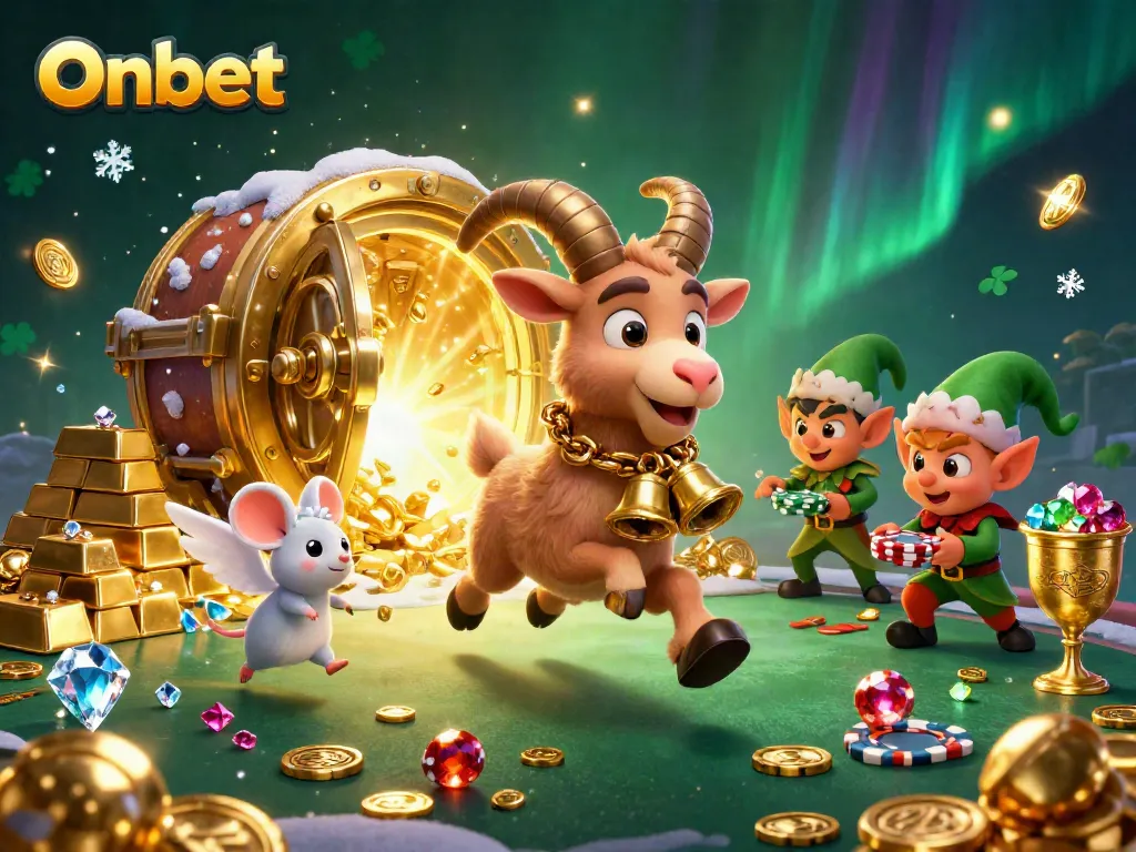 Onbet brings a festive casino scene with a Krampus goat, angel mouse, and playful elf gremlins.