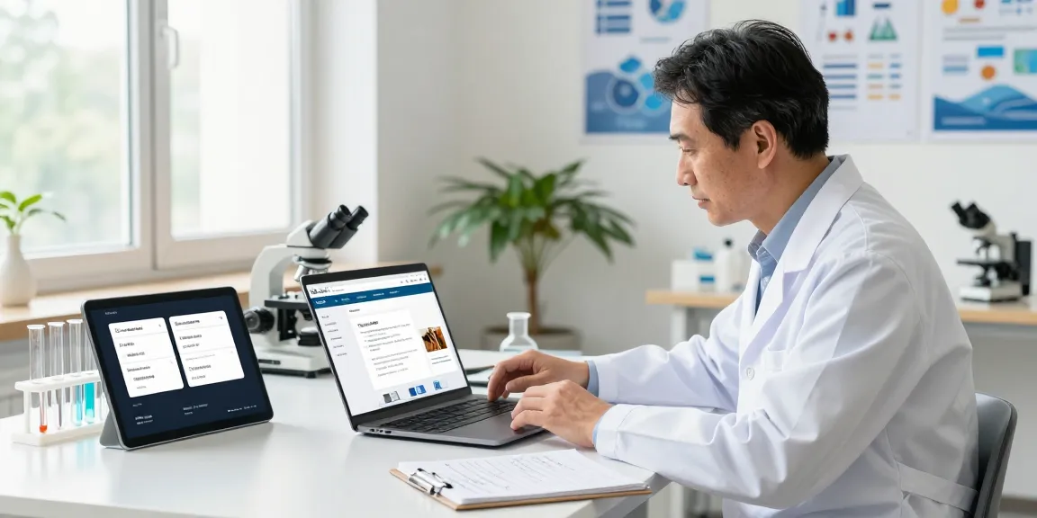 Scientist comparing research peptide prices using an online peptides shop