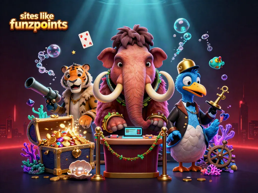 Spin and win at sites like funzpoints with vibrant casino characters in an exciting 3D scene.
