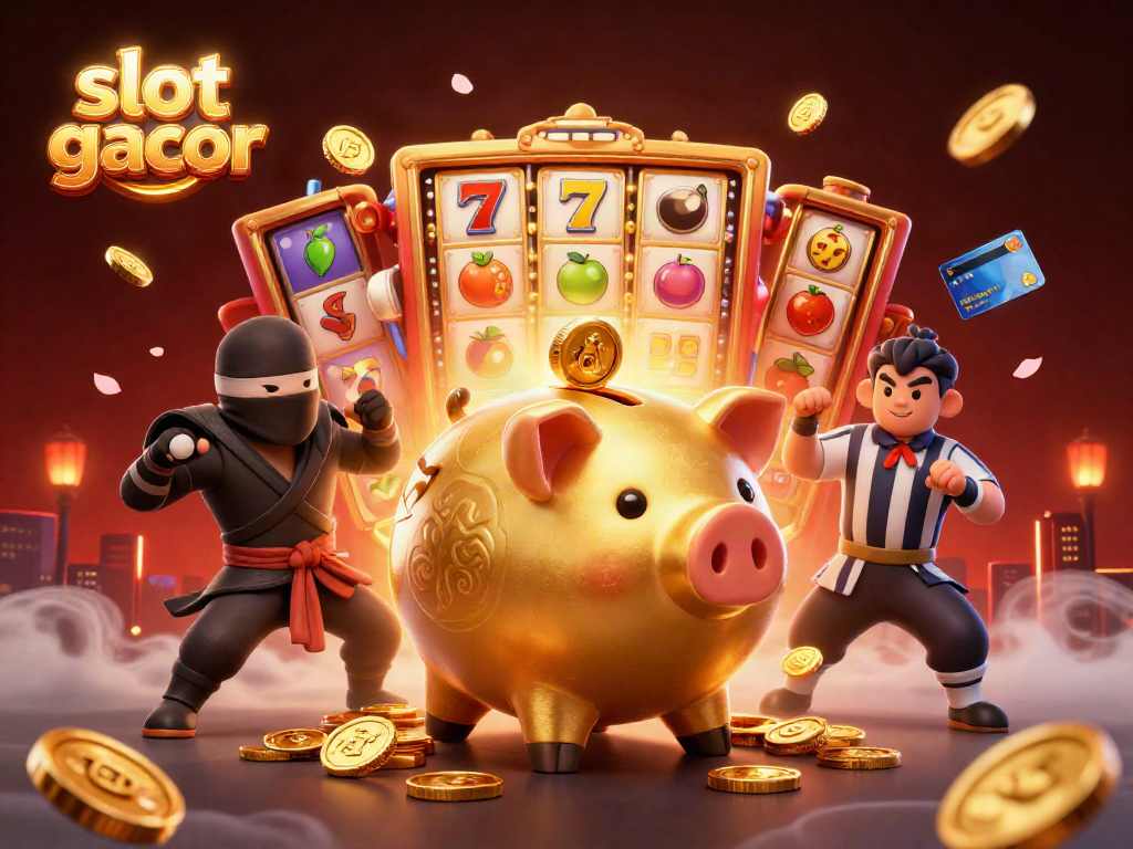 Engage with slot gacor adventures featuring a golden piggy bank warrior protecting coins and treasures.