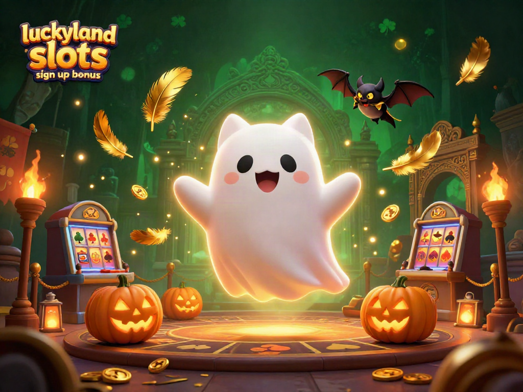 Engage with the luckyland slots sign up bonus in a vibrant, ghostly casino scene filled with rich details.