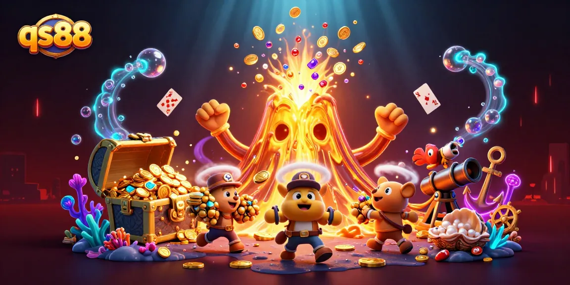 Experience thrilling wins at qs88 with a triumphant golden volcano erupting coins and treasure