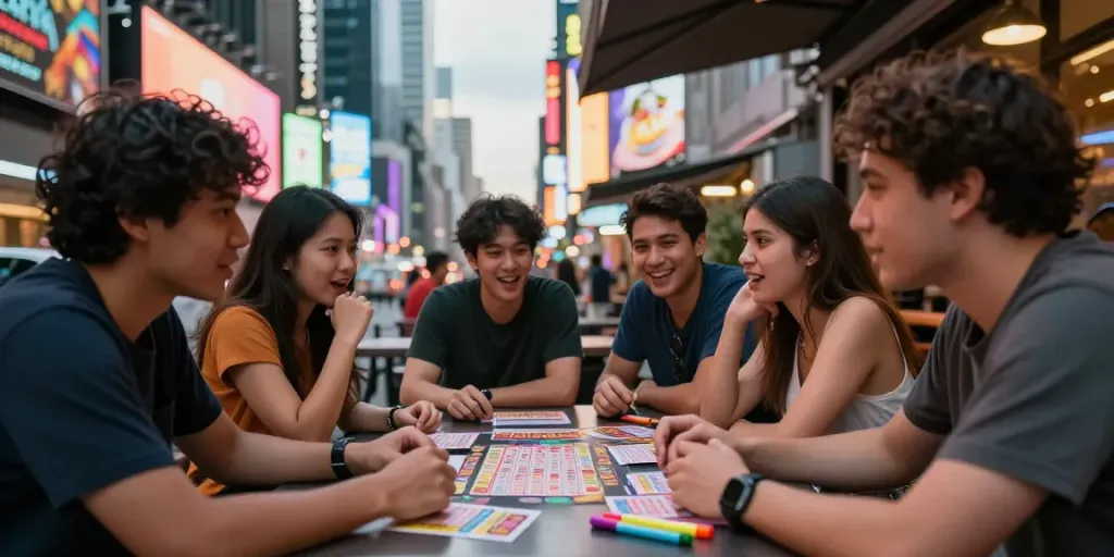 Diskusi seru tentang ratutogel di kafe perkotaan dengan teman-teman.
