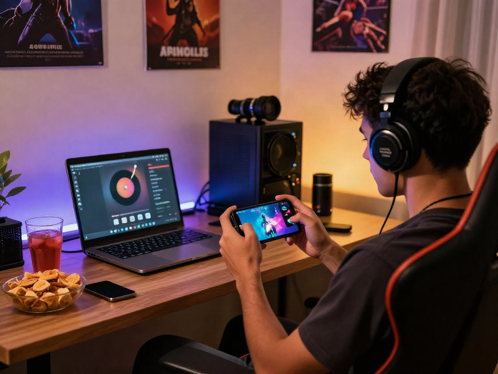 Engaging gaming scene showcasing spotify mod apk on smartphone.